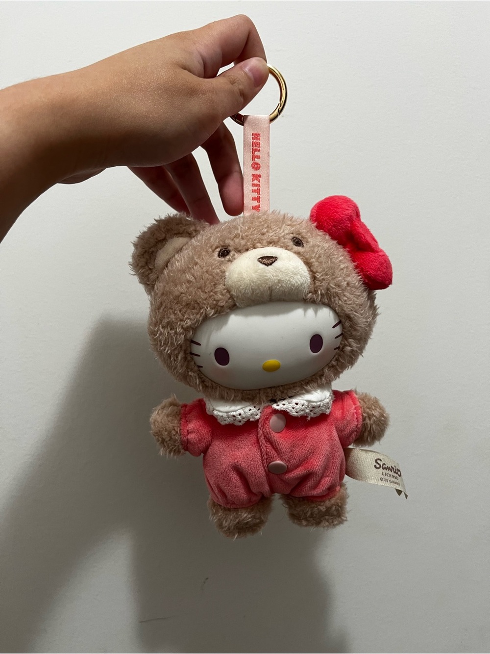 Hello Kitty Brown Bear Plush Keychain with Pink Outfit